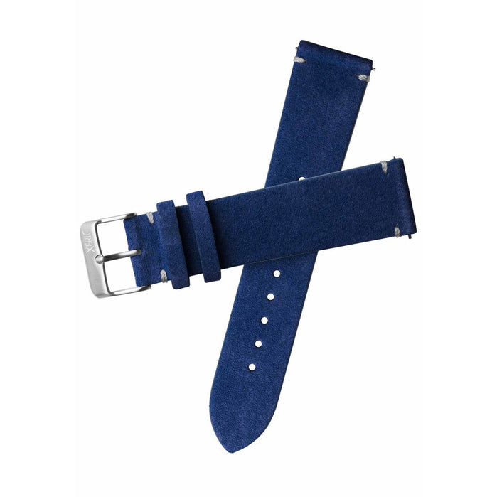 Xeric 22mm Italian Suede Blue Strap Silver Buckle angled shot picture