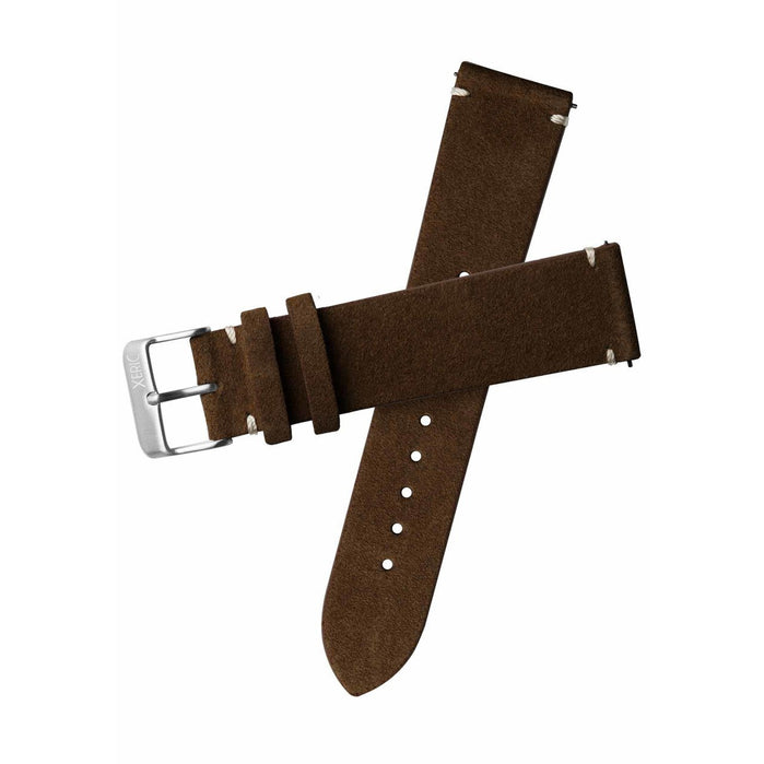 Xeric 20mm Italian Suede Dark Brown Strap Silver Buckle angled shot picture