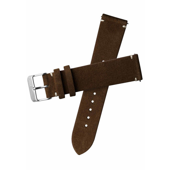 Xeric 22mm Italian Suede Dark Brown Strap Silver Buckle angled shot picture