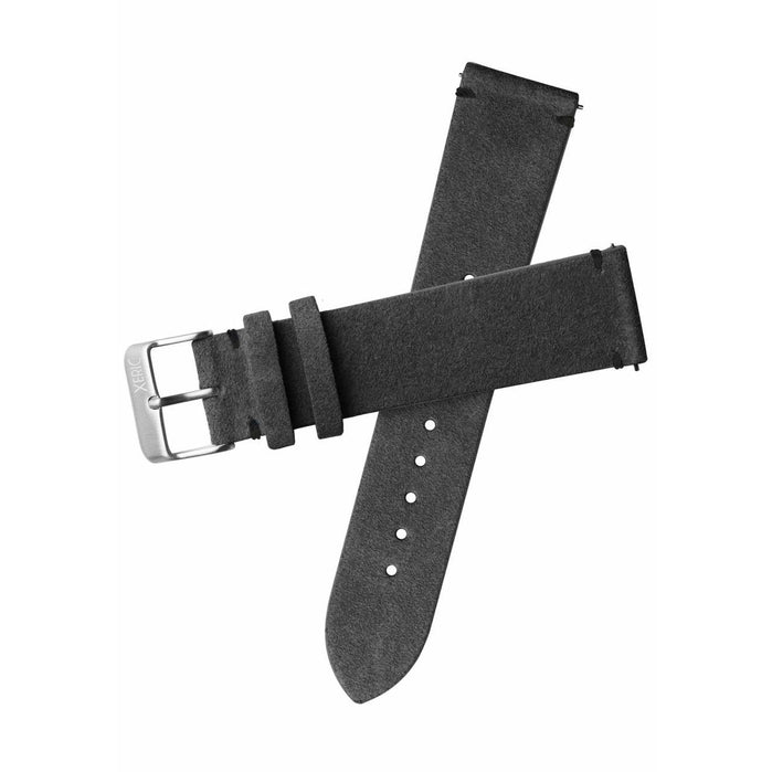 Xeric 22mm Italian Suede Charcoal Strap Silver Buckle angled shot picture