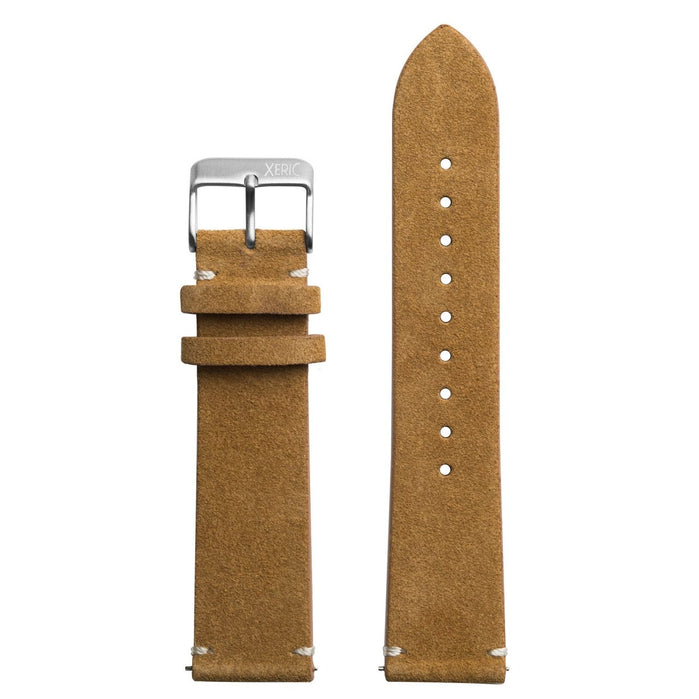 Xeric 22mm Italian Suede Tan Strap Silver Buckle angled shot picture