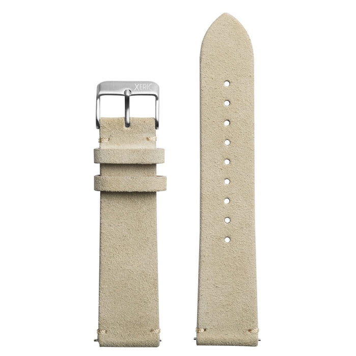 Xeric 20mm Italian Suede Wheat Strap Silver Buckle angled shot picture