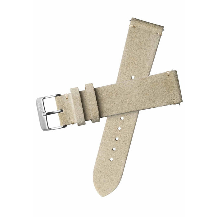 Xeric 22mm Italian Suede Wheat Strap Silver Buckle angled shot picture
