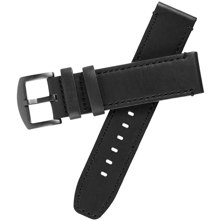 Xeric 22mm All Black Leather Strap with Stitching